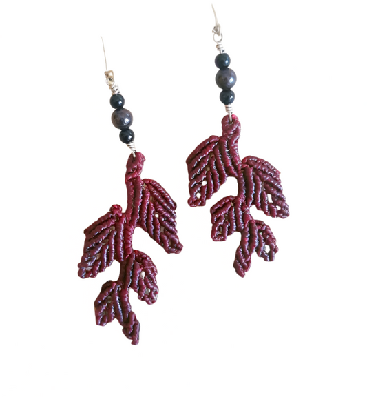 Leaf Earrings with Beaded Stones